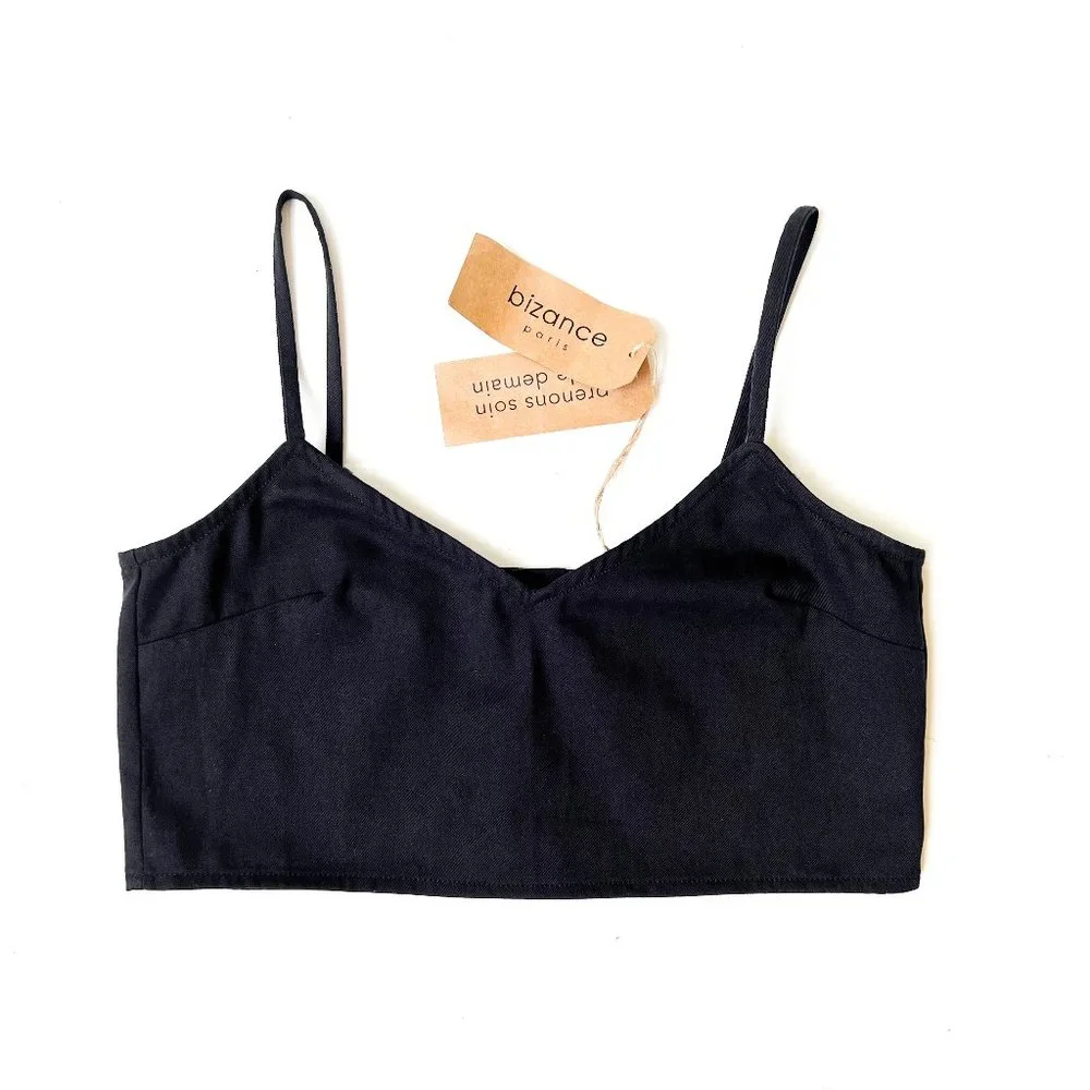 NWT bizance paris organic cotton crop top w/back button detail M - Picture 3 of 8